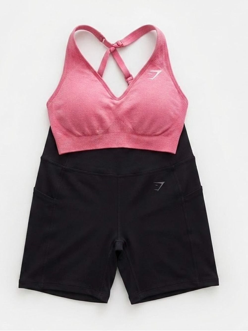 Gymshark High-Waist Black Bike Shorts with Pink Sports Bra - Pink & Black